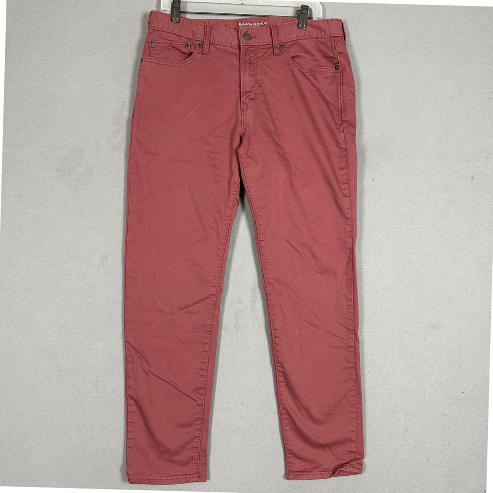 Banana Republic Travel Jeans Mens 32X30 Athletic Fit Pink Tapered Stretch Denim